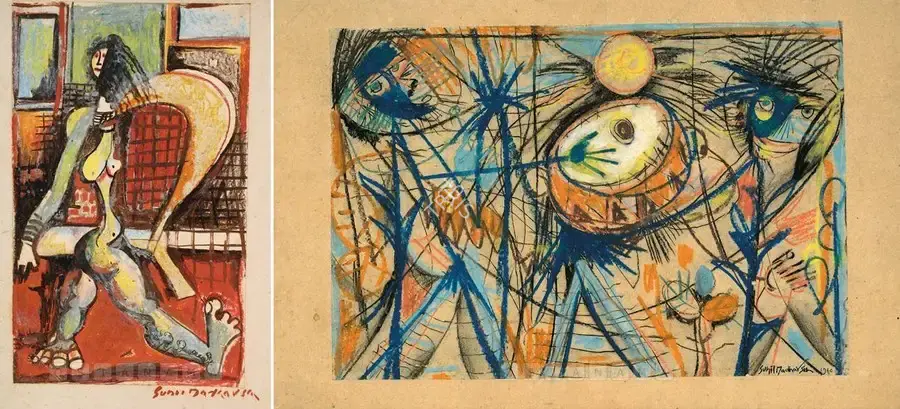 Sunil Madhav Sen (Artist), A Girl, 1960, Drawing
