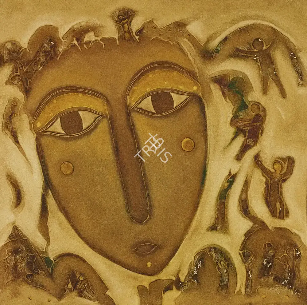 S.G. Vasudev (Artist), She, Mountains & Men, 2005, Painting
