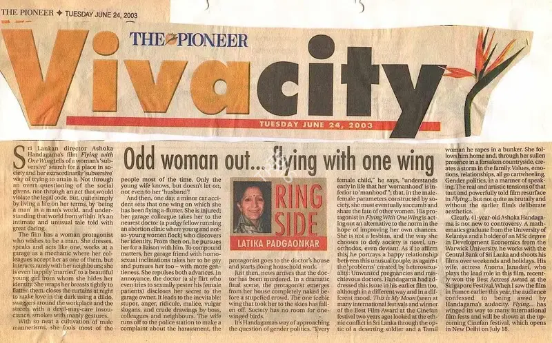 Latika Padgaonkar (Writer), Odd woman out…flying with one wing, 2003, Newspaper Clipping