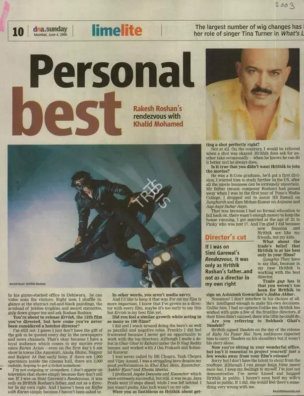 Khalid Mohamed (Reporter), Personal Best, 2006, Newspaper Clipping