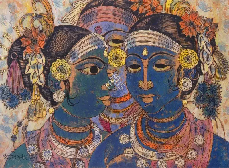 A.A. Almelkar (Artist), Three Ladies, 1976, Painting
