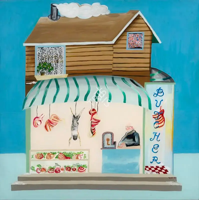 Bhupen Khakhar (Artist), Butcher's Shop in London, 1979, Painting