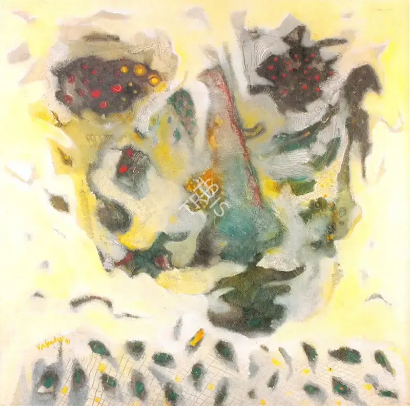 S.G. Vasudev (Artist), Man-Scape, 1991, Painting