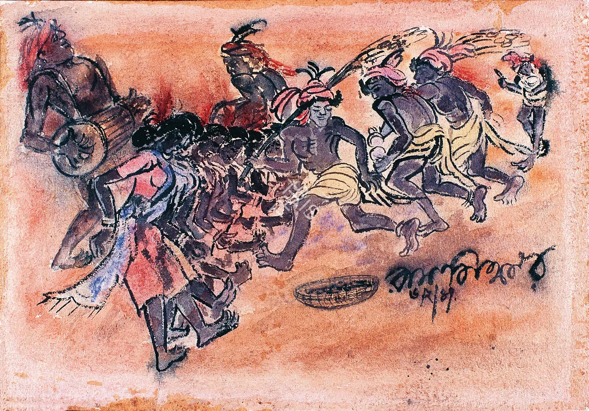 Baij, Ramkinkar (Artist). Santhal Harvest Dance, 1947 | Painting, He.Del/28.11.99, 1999 · HEART