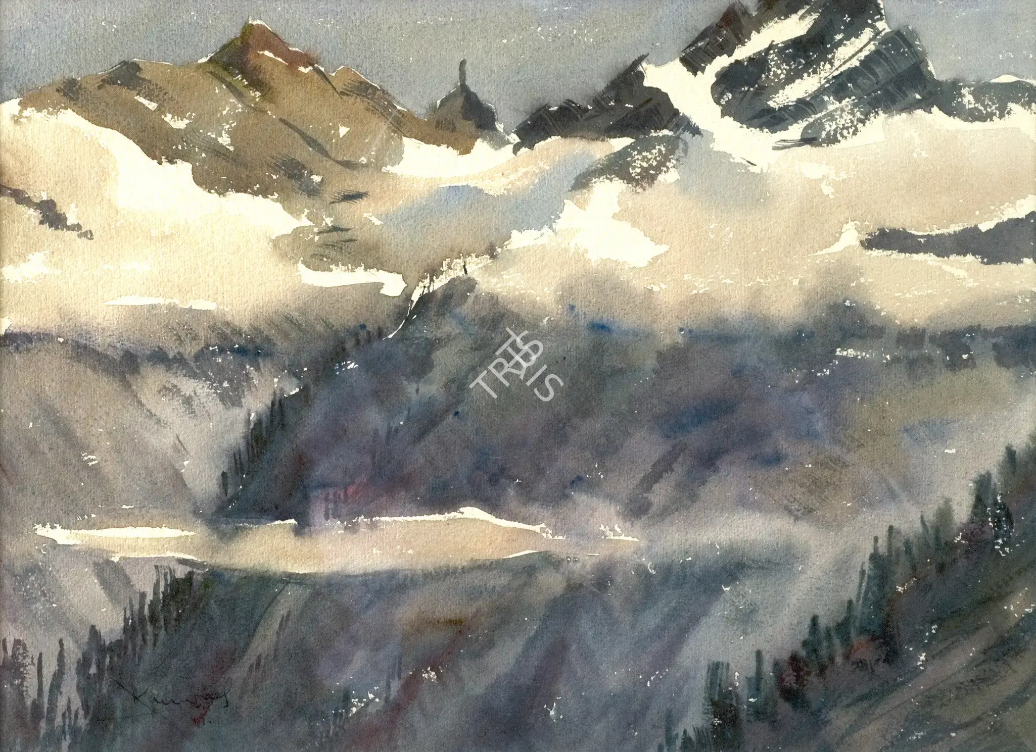 Kanwal Krishna (Artist), Himalayas, 1947, Painting