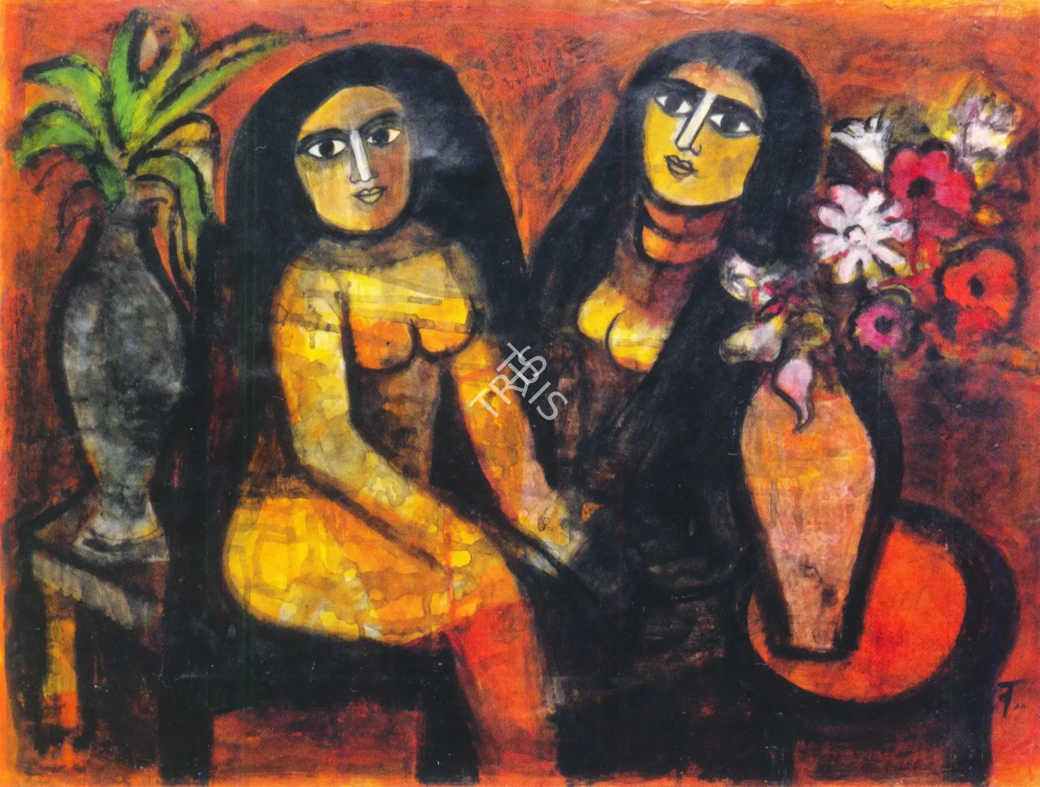 Badri Narayan (Artist), Untitled (Two Women), 1965, Painting
