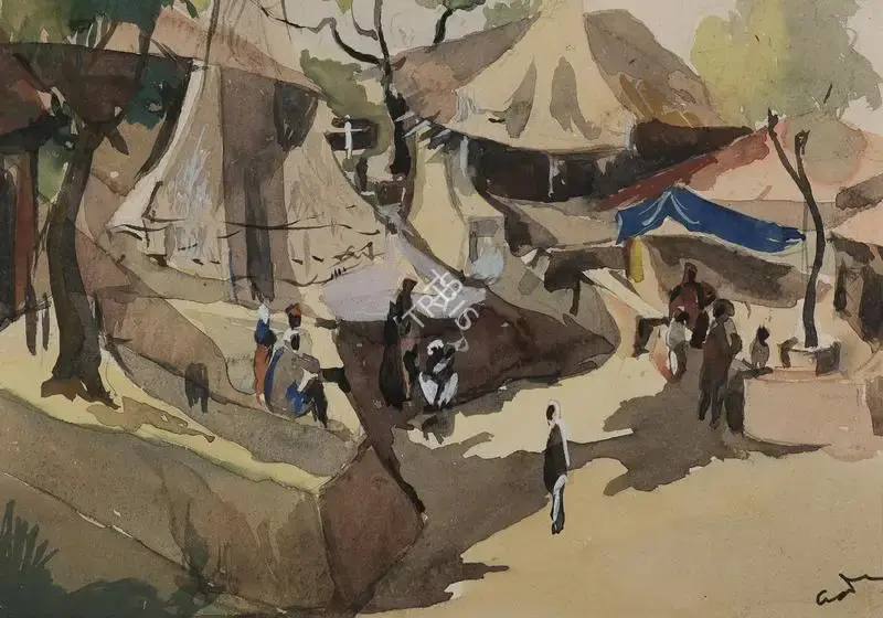 H.A. Gade (Artist), Untitled (Huts and People), Painting