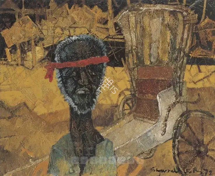 Shyamal Dutta Ray (Artist), Rickshawpuller, 1972, Painting