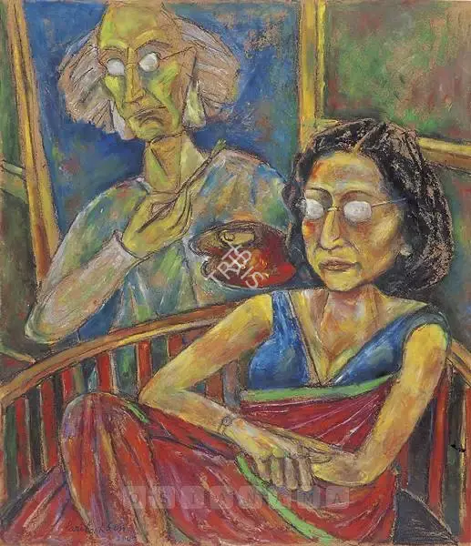 Paritosh Sen (Artist), Self Portrait With Wife, 2002, Painting