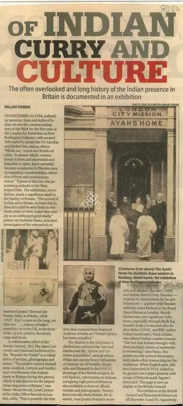 Pallavi Pundir (Writer), Of Indian Curry and Culture, 2011, Newspaper Clipping