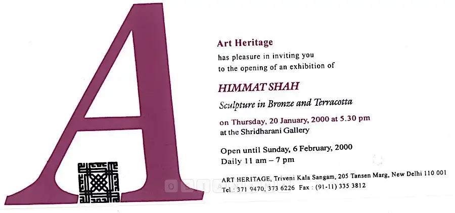 Himmat Shah (Artist), Himmat Shah, 2000, Solo Exhibition Invitation
