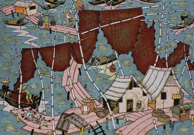 A.A. Almelkar (Artist), Drying The Nets, Pangkor, Drawing