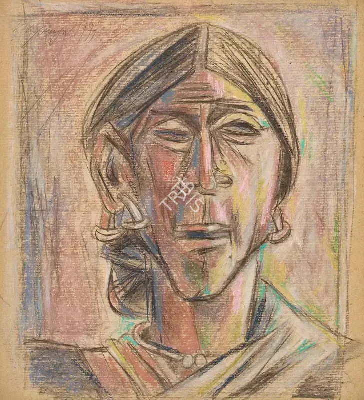 K. Laxma Goud (Artist), Untitled (Portrait of a Woman), 1979, Drawing