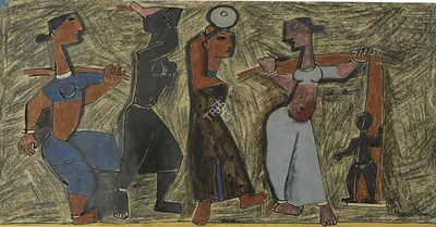 M.F. Husain (Artist), To The Market, 1955, Painting
