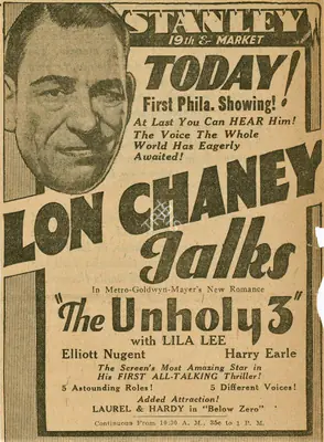 Irving Thalberg (Producer), The Unholy Three, 1930, Film Advertisement