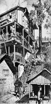 Frank Clinger Scallan (Artist), The Stairway in the Bazar, Darjeeling, 1924, Graphic Art