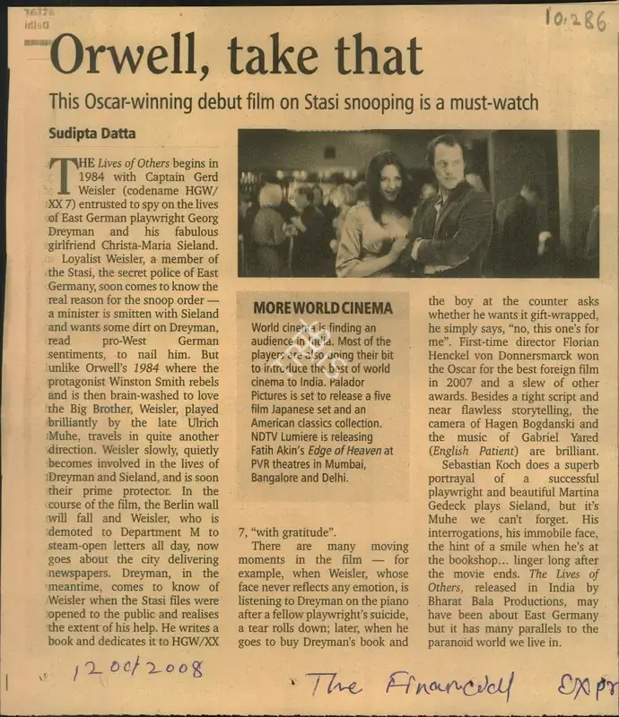 Sudipta Datta (Reporter), Orwell, take that, 2008, Newspaper Clipping