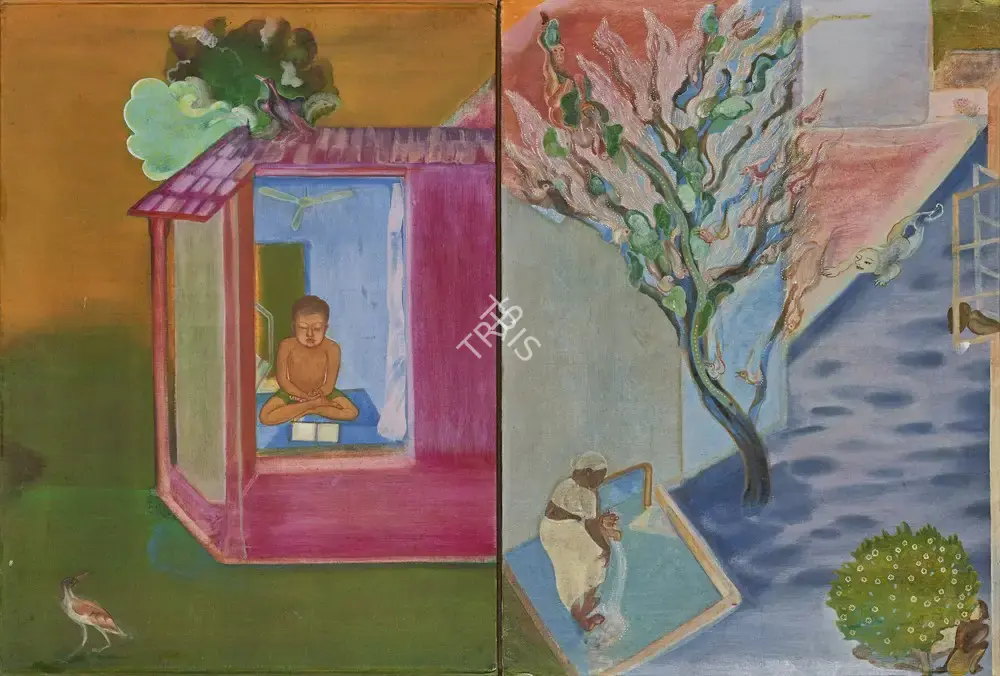 Nilima Sheikh (Artist), While Reading, 1982, Painting