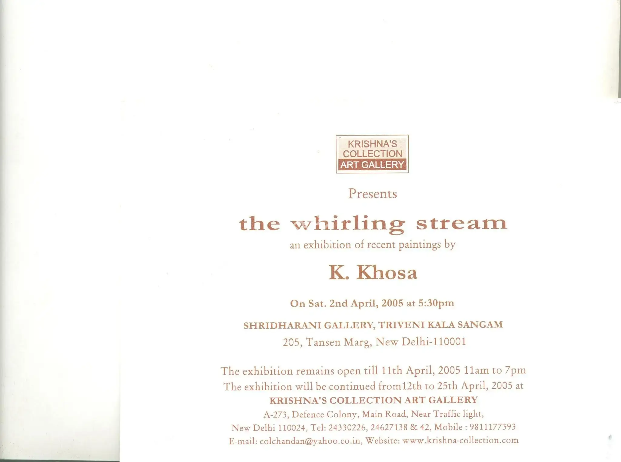 K. Khosa (Artist), The Whirling Stream, 2005, Solo Exhibition Invitation