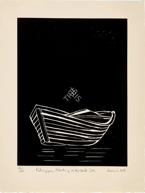 Zarina Hashmi (Artist), Rohingyas: Floating on the Dark Sea, 2015, Graphic Art