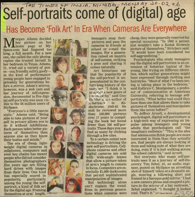 Self-Portraits come of (digital) age, 2006, Newspaper Clipping