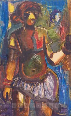 M.F. Husain (Artist), Tribal Gil, 1950, Painting