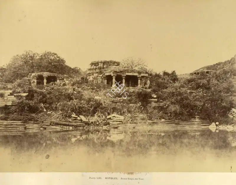 William Henry Pigou (Photographer), Hooblee. Ruined Temple and Tank, Antiquarian Photograph
