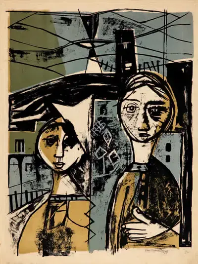 Ramkumar (Artist), Untitled (Two Sisters), 1958, Graphic Art