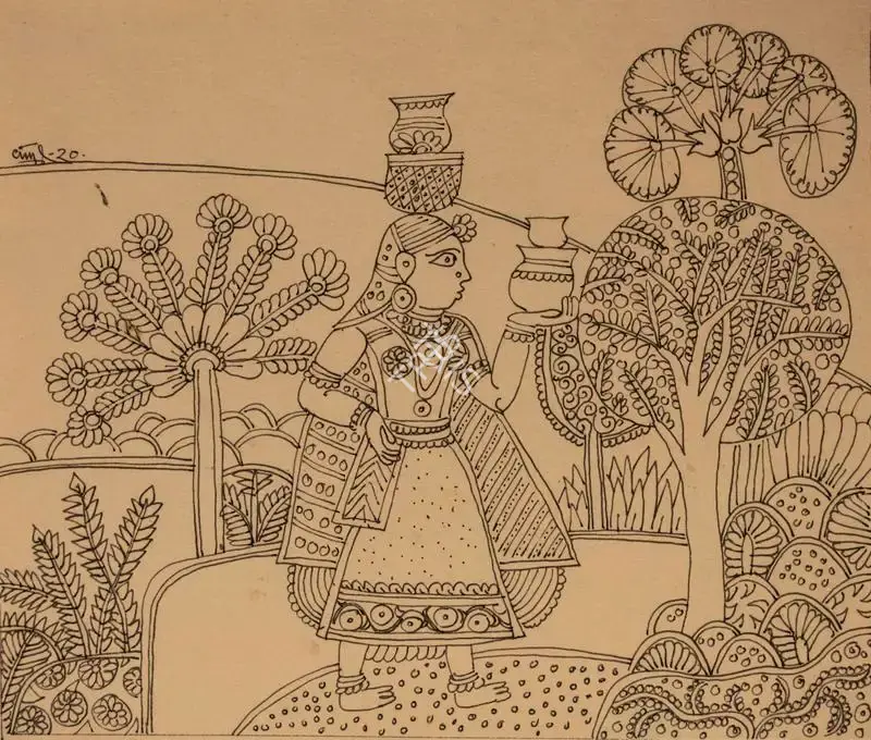 K. Laxma Goud (Artist), Untitled (Fetching Water), 1970, Painting