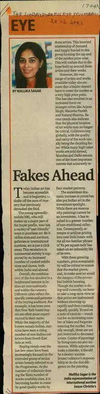 Mallika Sagar (Reporter), Fake Ahead, 2003, Newspaper Clipping