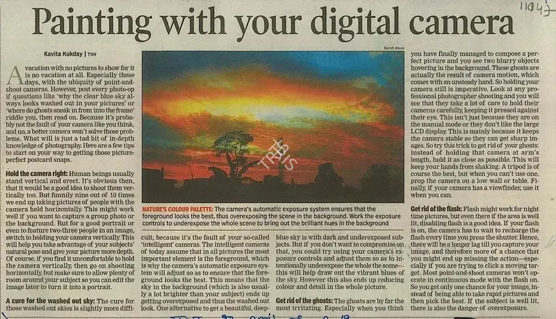 Kavita Kukday (Reporter), Painting With Your Digital Camera, 2008, Newspaper Clipping