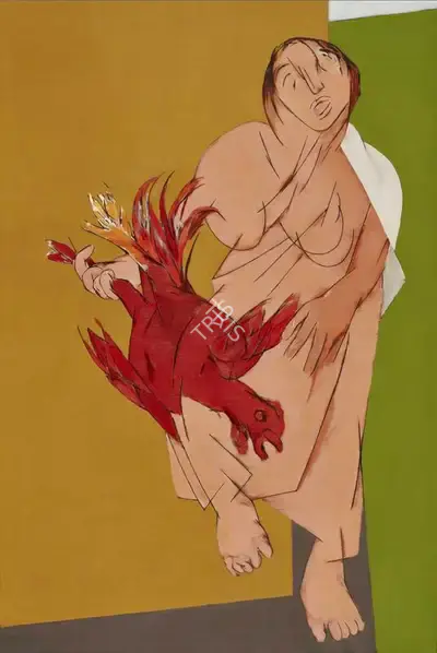 Mehta, Tyeb (Artist). Figure With Bird, 1987 | Painting, AG.Onl/28.12.21, 2021 · Asta Guru