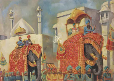 M.V. Dhurandhar (Artist), Royal Procession, 1894, Painting
