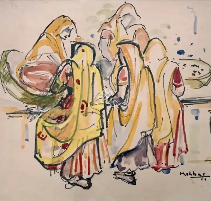 K.K. Hebbar (Artist), Untitled (Market Place), 1951, Painting