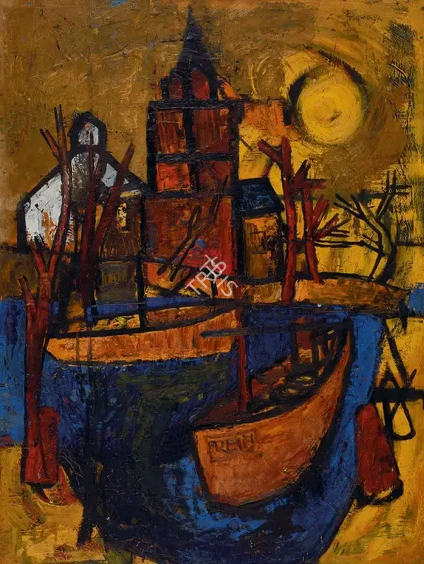 Avinash Chandra (Artist), Sun in Srinagar, 1958, Painting