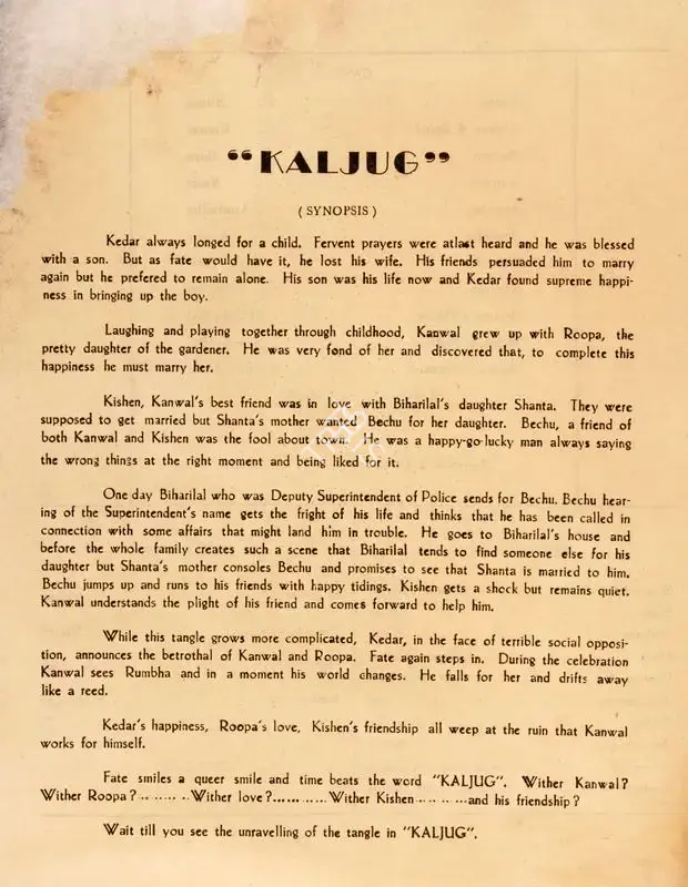Nazir (Director), Kaljug, 1942, Song-Synopsis Booklet