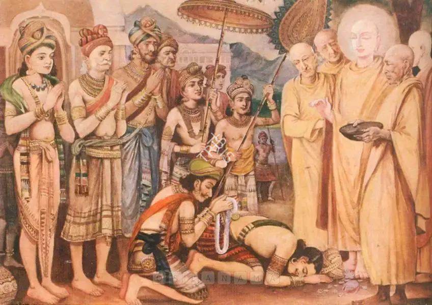 P.C. Chakravorty (Artist), A King Paying Homage To Buddha, 1945, Painting