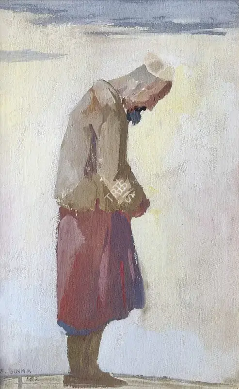 Satish Sinha (Artist), Evening Prayer, 1952, Drawing
