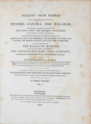 Francis Buchanan (Author), A Journey from Madras through the countries of Mysore, Canara and Malabar, 1807, Authored Antiquarian Book
