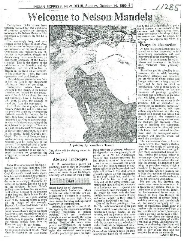 Santo Datta (Writer), Welcome to Nelson Mandela, 1990, Newspaper clipping