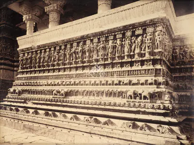 Lala Deen Dayal (Photographer), Sculptures on lower part of the Jagdish Temple, Udaipur, Rajasthan, Antiquarian Photograph