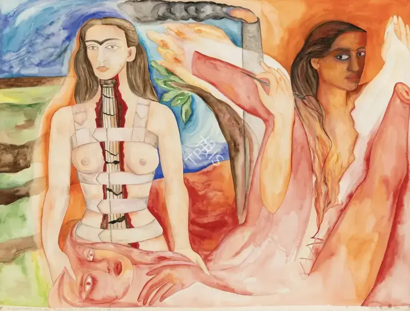Rodwittiya, Rekha (Artist). The Shared Tapestry - (Frida Kahlo - The Broken Column), 1992 | Painting, Sa.Onl/03.04.25, 2025 · Saffronart