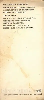Jatin Das (Artist), Jatin Das, 1965, Solo Exhibition Invitation