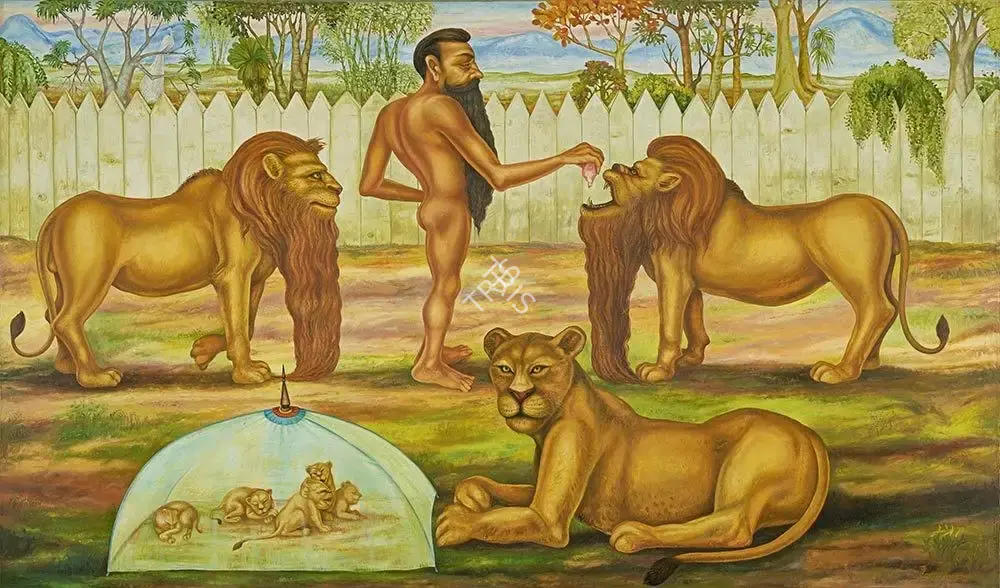 Gopikrishna (Artist), Lion Harvesting, 2006, Painting