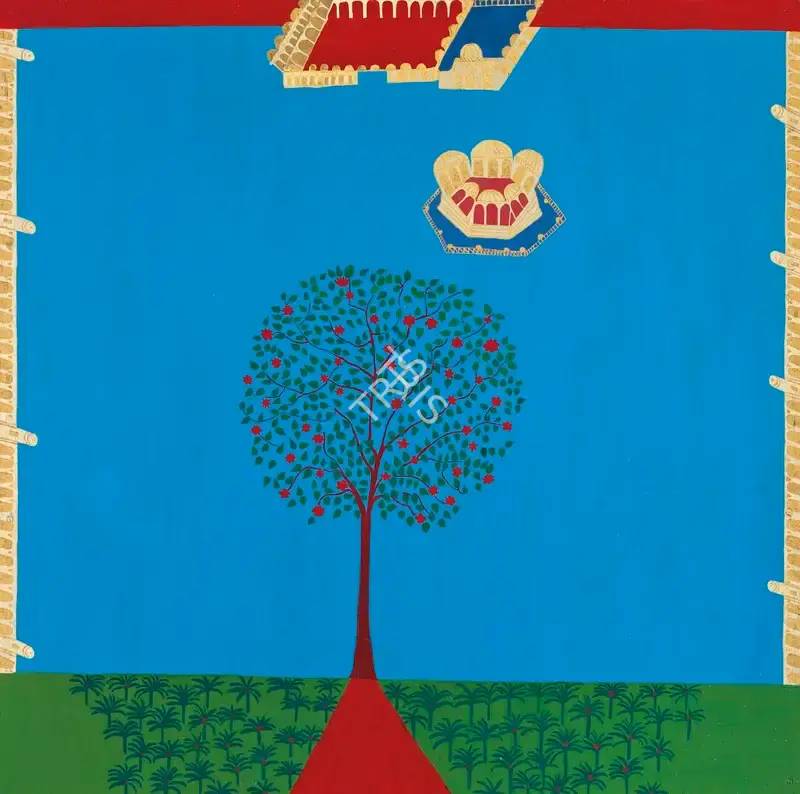 Khakhar, Bhupen (Artist). Untitled (Tree in a Walled Garden), c.1967 | Painting, Ch.NeY/22.09.21, 2021 · Christie's