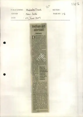 Gargi Gupta (Reporter), Indian Art Abroad, 2009, Newspaper Clipping