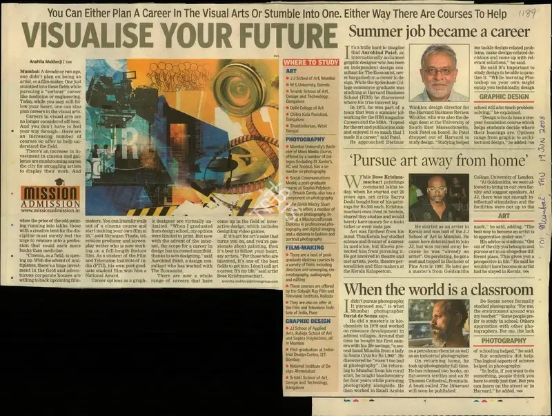 Anahita Mukherji (Reporter), Visualise Your Future, 2008, Newspaper Clipping