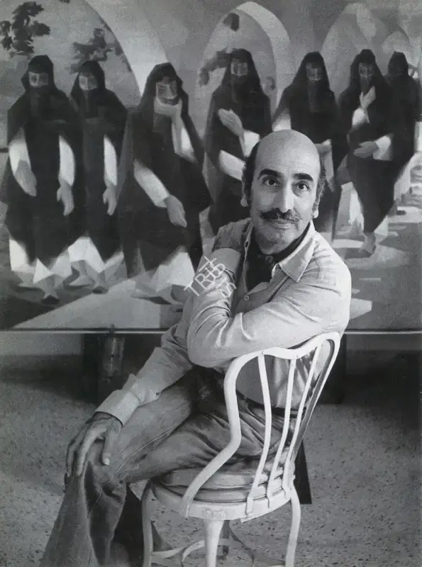 Unknown (Photographer). Sabavala in his studio with a painting from the 'Purdah' series in the background. Photographic Still, n.d. | Contemporary Photograph, The Crucible of Painting, 2005 | Photography | 00801909