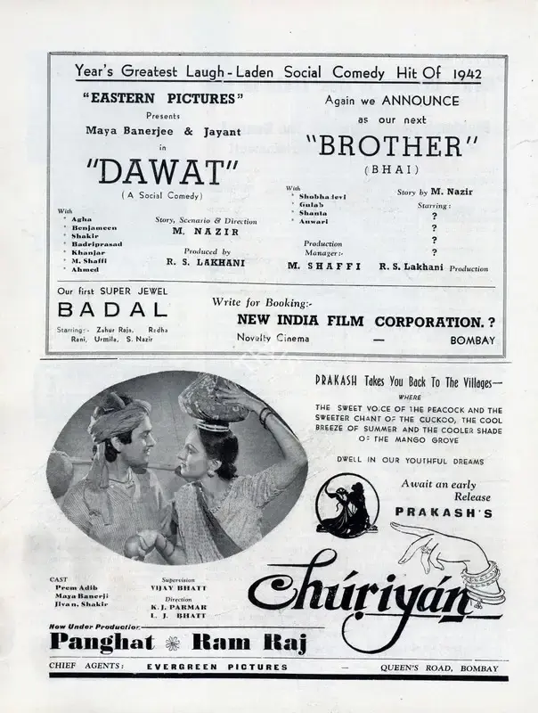 M. Nazir (Director), Dawat, 1943, Advertisement