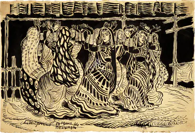 Chittaprosad (Artist), Tribal Dance, From The Bengal Famine Series, 1944, Drawing
